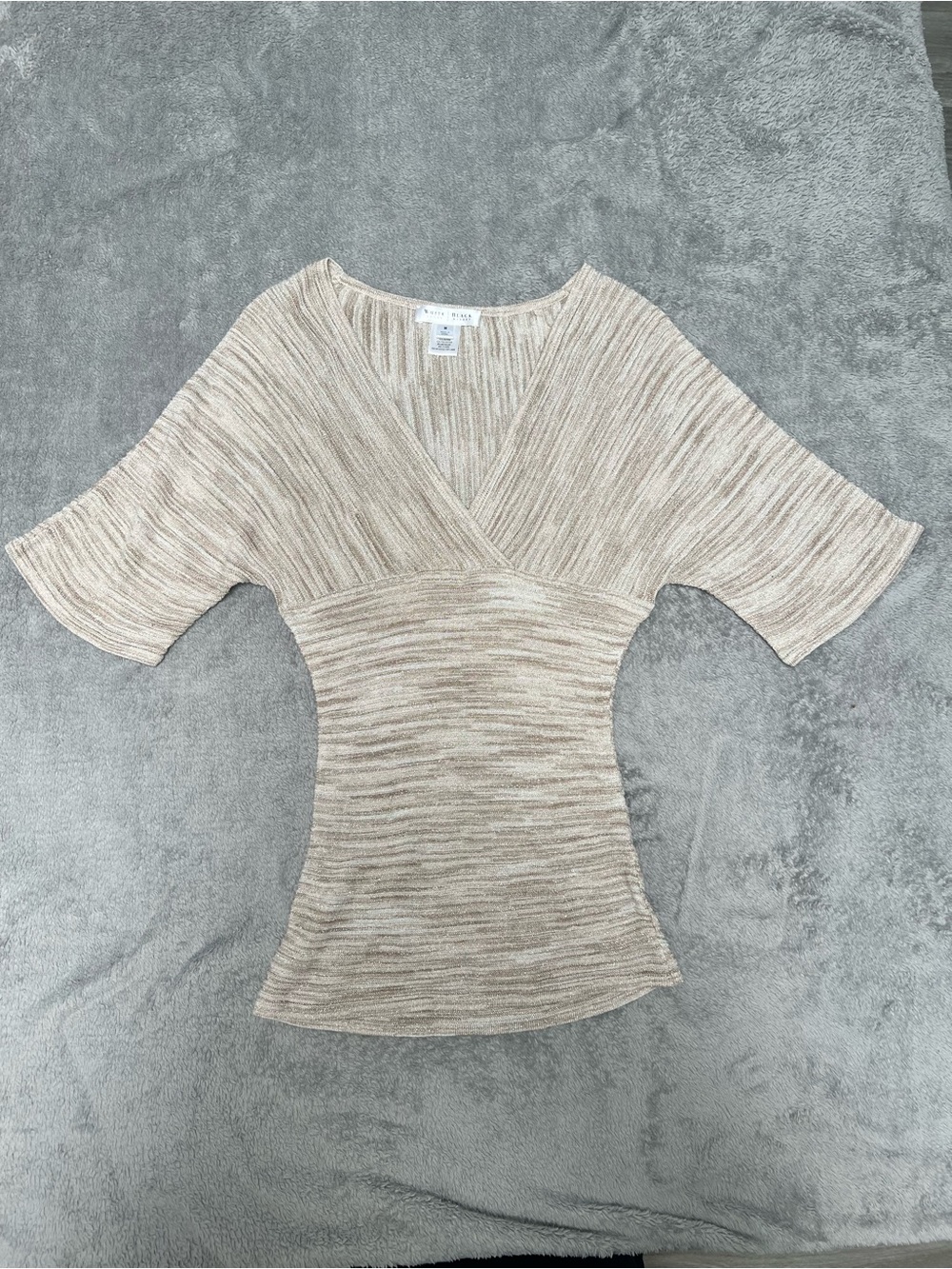 WHBM Batwing Sleeve Beige Ribbed V-Neck Women’s Top